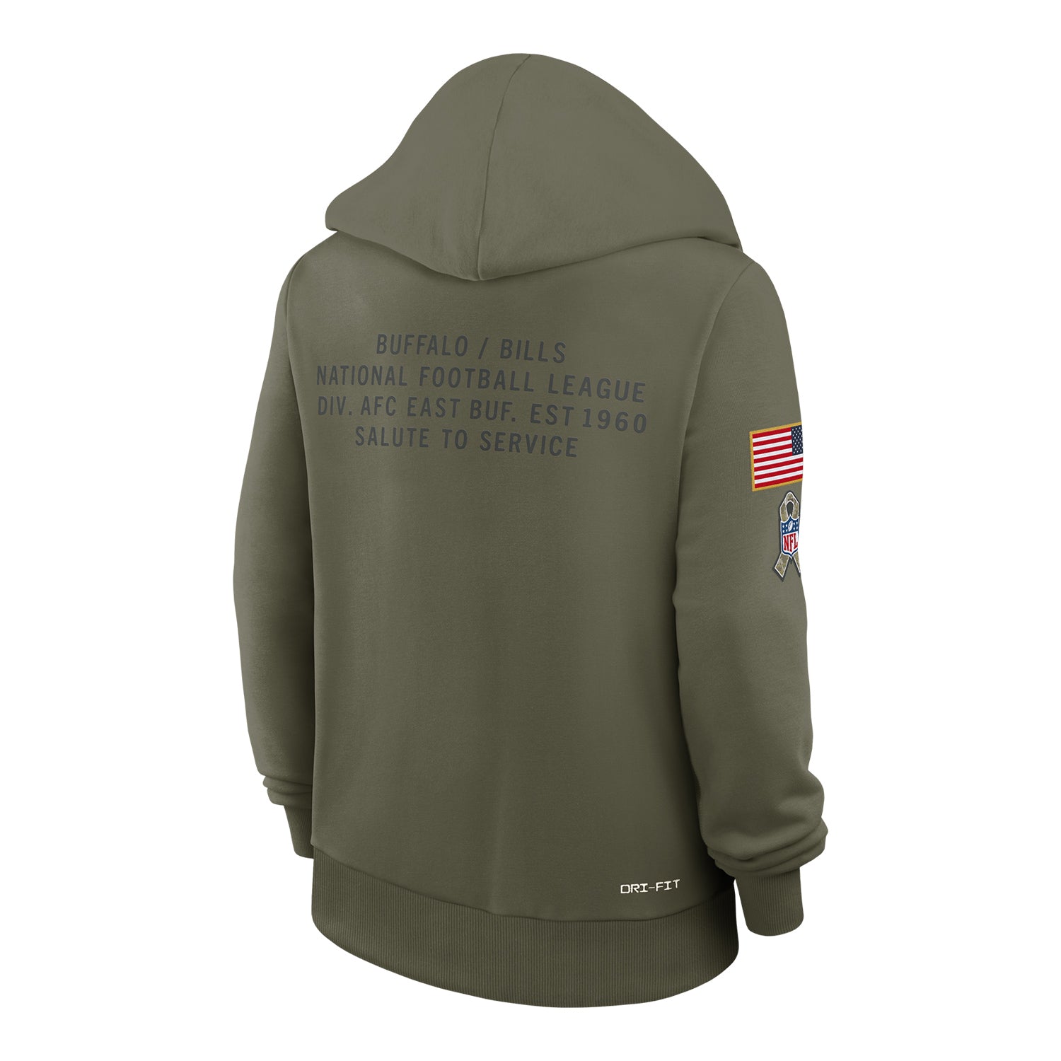 Ladies Buffalo Bills Nike 25 Salute to Service Hoodie In Green - Back View