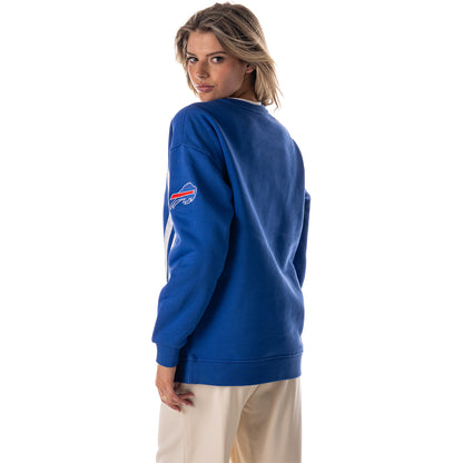 Ladies Buffalo Bills Couble Collar Arch Crewneck In Blue - Side View