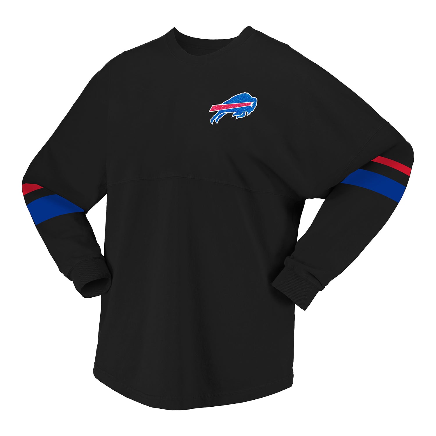 Ladies Buffalo Bills Glitter Stripe Spirit Jersey In Black - Front View