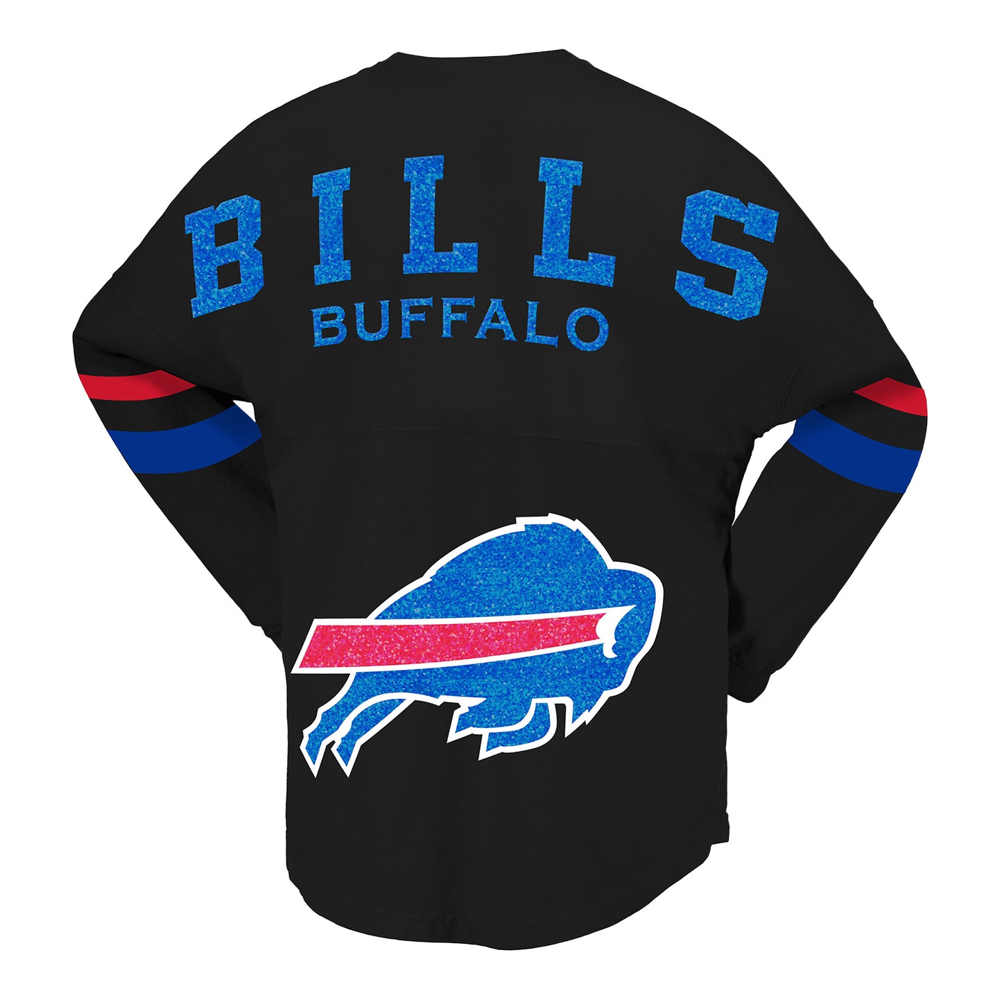 Ladies Buffalo Bills Glitter Stripe Spirit Jersey In Black - Back View