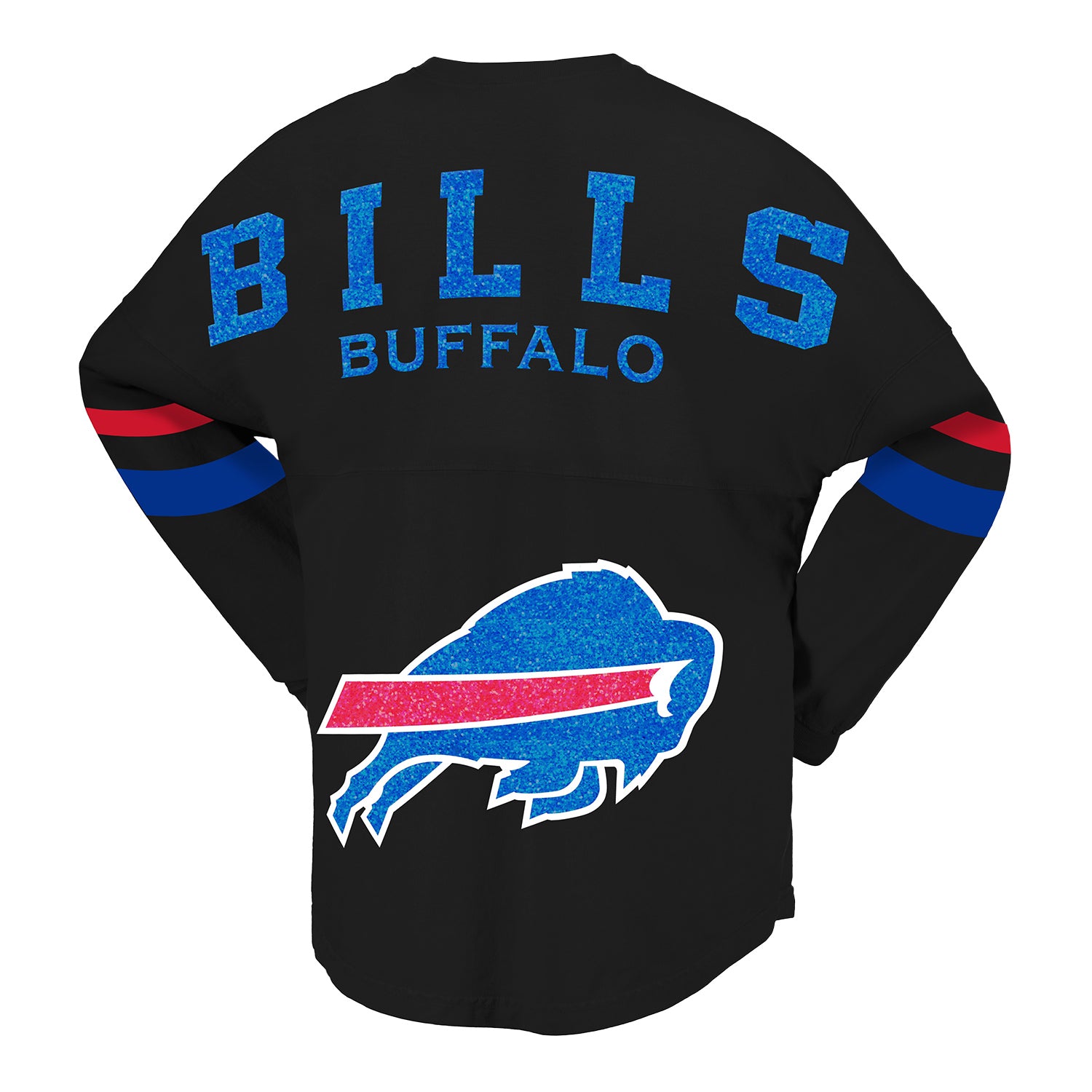 Ladies Buffalo Bills Glitter Stripe Spirit Jersey In Black - Back View