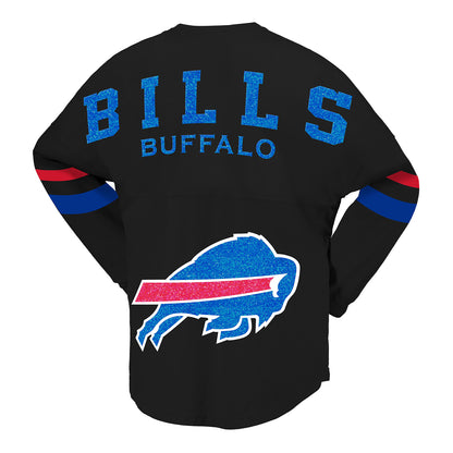 Ladies Buffalo Bills Glitter Stripe Spirit Jersey In Black - Back View