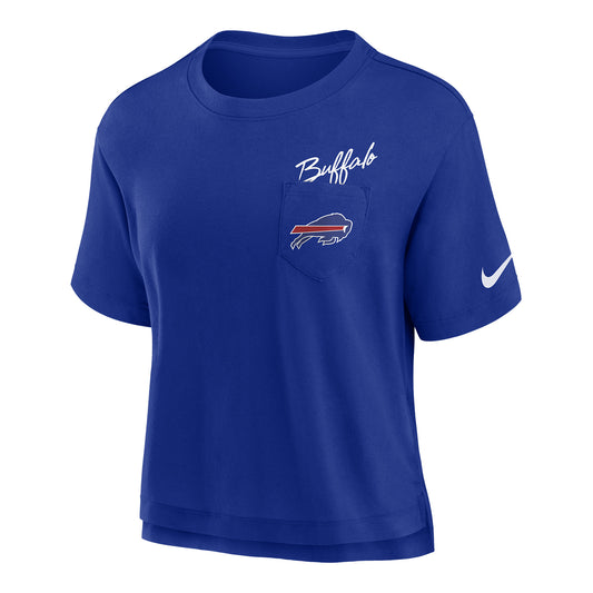 Ladies Bills Nike Boxy Crop Pocket T-Shirt In Blue - Front View