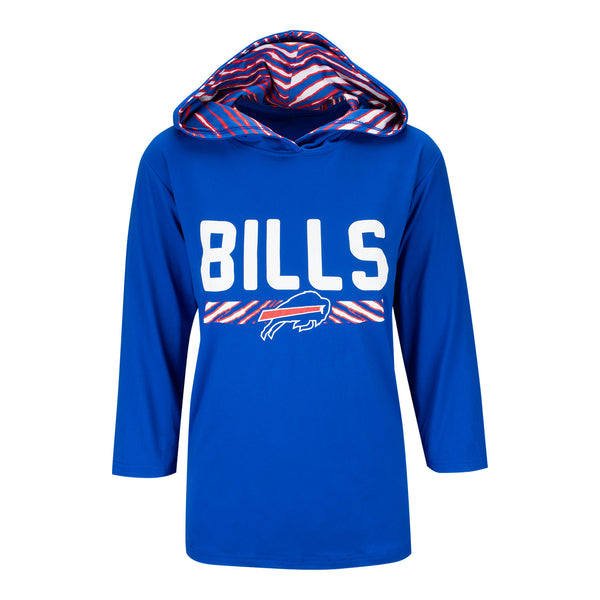 Ladies Bills Zubaz Lightweight Hooded Long Sleeve T-Shirt In Blue - Front View