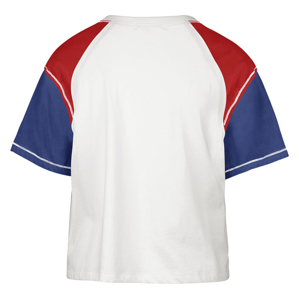 Ladies Bills '47 Brand Center Stage Crop T-Shirt In White, Red & Blue - Back View