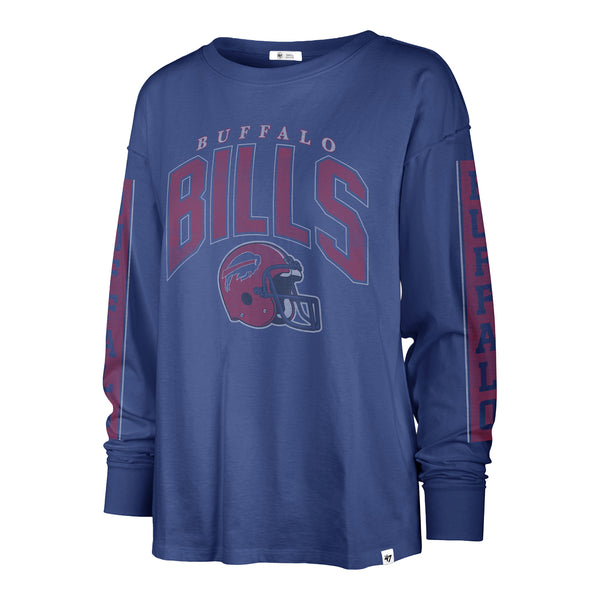 Ladies Bills '47 Brand Vintage Fade Long Sleeve T-Shirt In Blue & Red - Front View