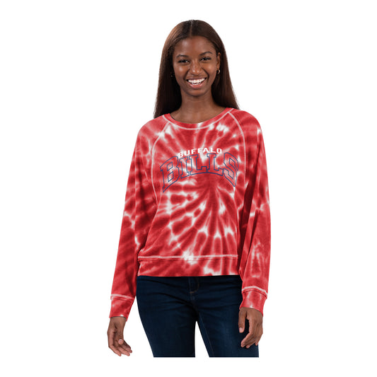 Ladies Bills GIII Thermal Tie-Dye Long Sleeve T-Shirt In Red - Front View On Model