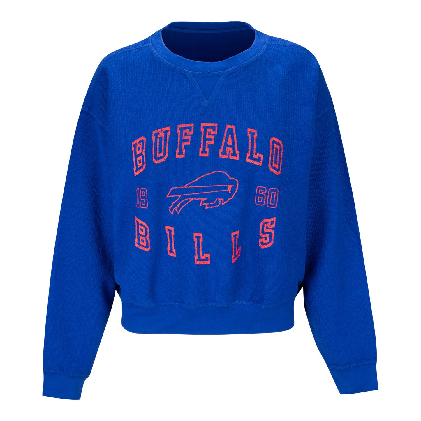 Ladies Bills Wear by Erin Andrews Vintage Rib Knit Long Sleeve T-Shirt In Blue - Front View