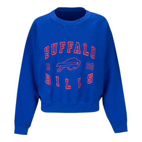 Ladies Bills Wear by Erin Andrews Vintage Rib Knit Long Sleeve T-Shirt In Blue - Front View