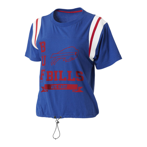 Ladies Bills wEAr Draw Cord Crop T-Shirt In Blue - Front View