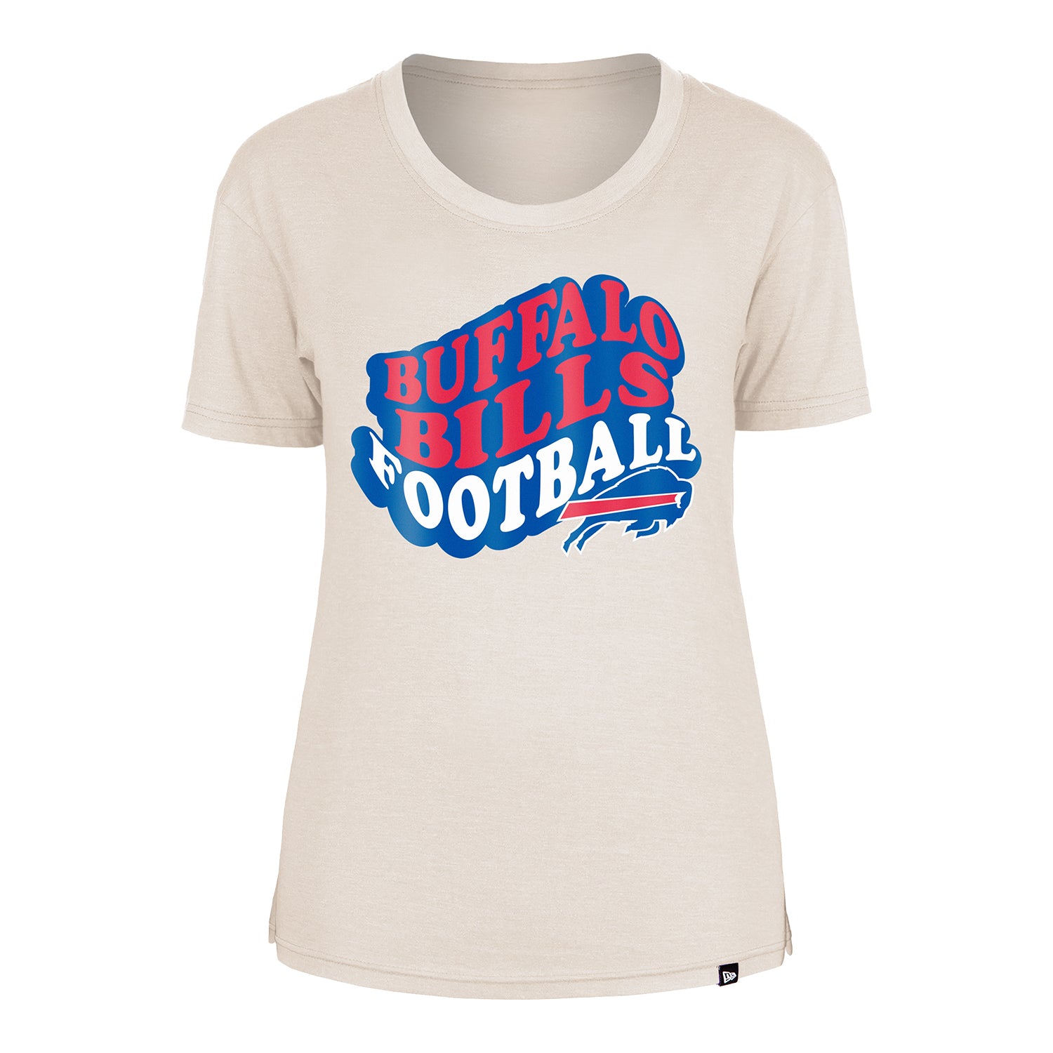 Ladies New Era Funfetti Bills T-Shirt In Tan - Front View