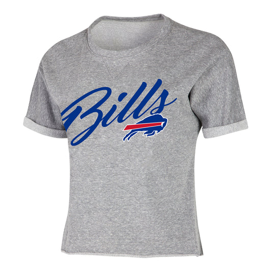 Buffalo Bills Ladies Bills Script Short Sleeve T-shirt In Grey - Front View