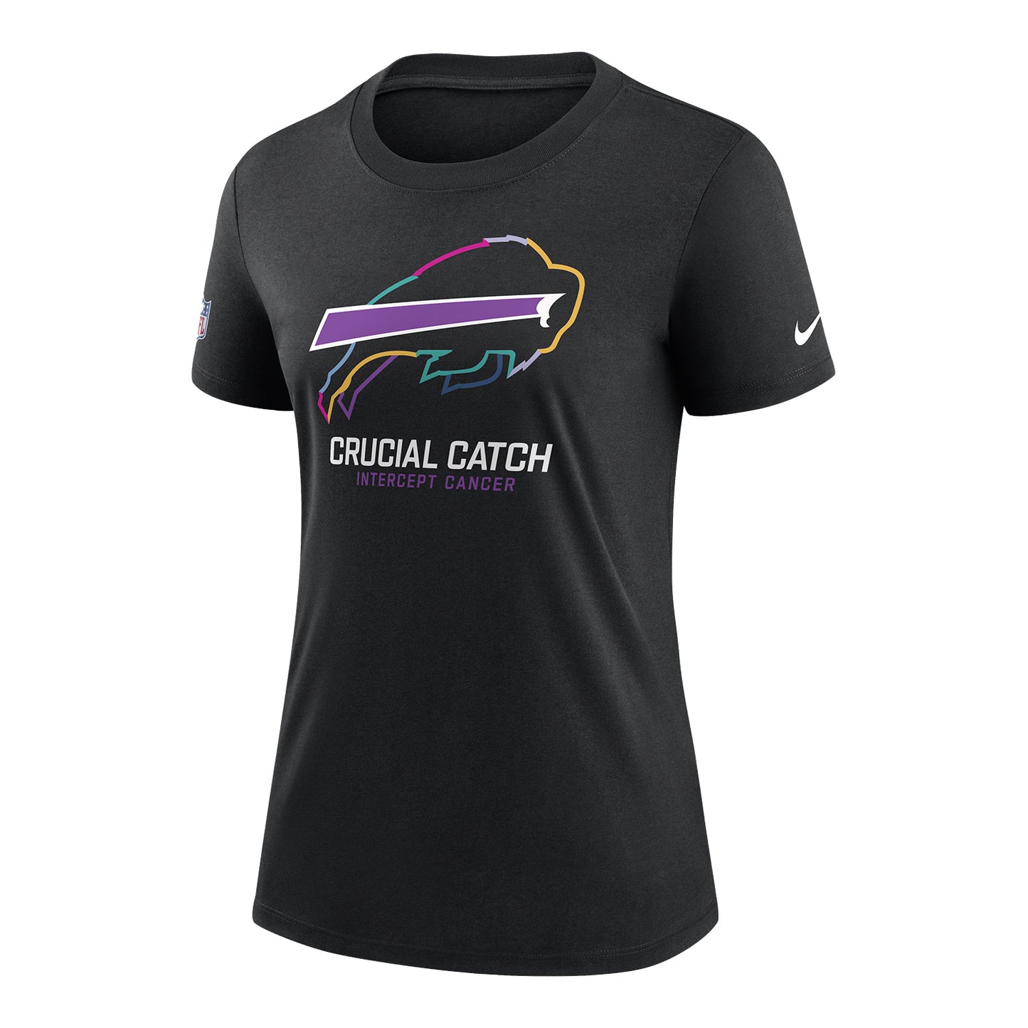 Buffalo Bills Nike Ladies Crucial Catch T-Shirt In Black - Front View