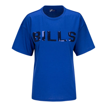 Buffalo Bills GIII Train Field Sequin Ladies T-Shirt In Blue - Front View