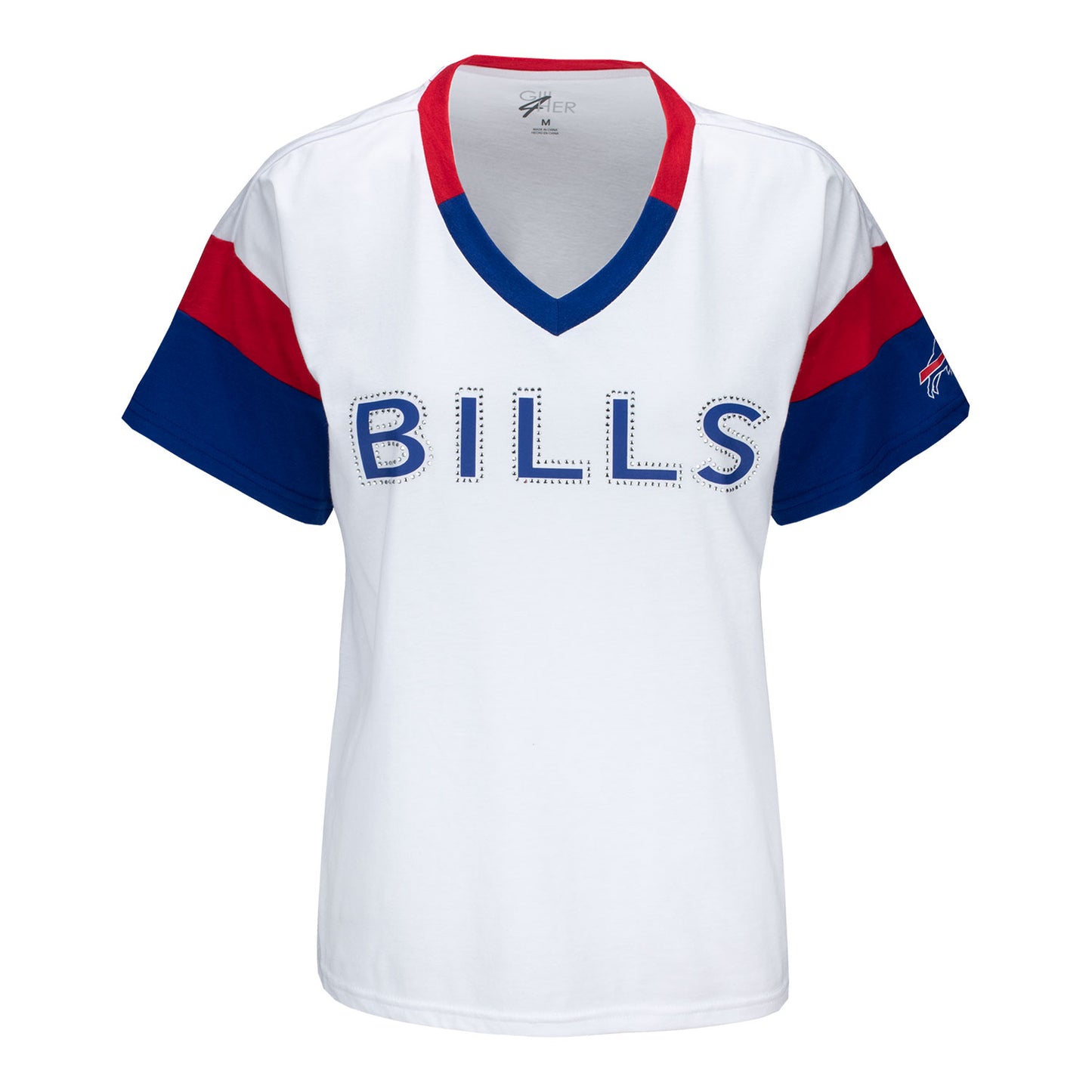 Buffalo Bills GIII Rink V-Neck Ladies T-Shirt In White - Front View