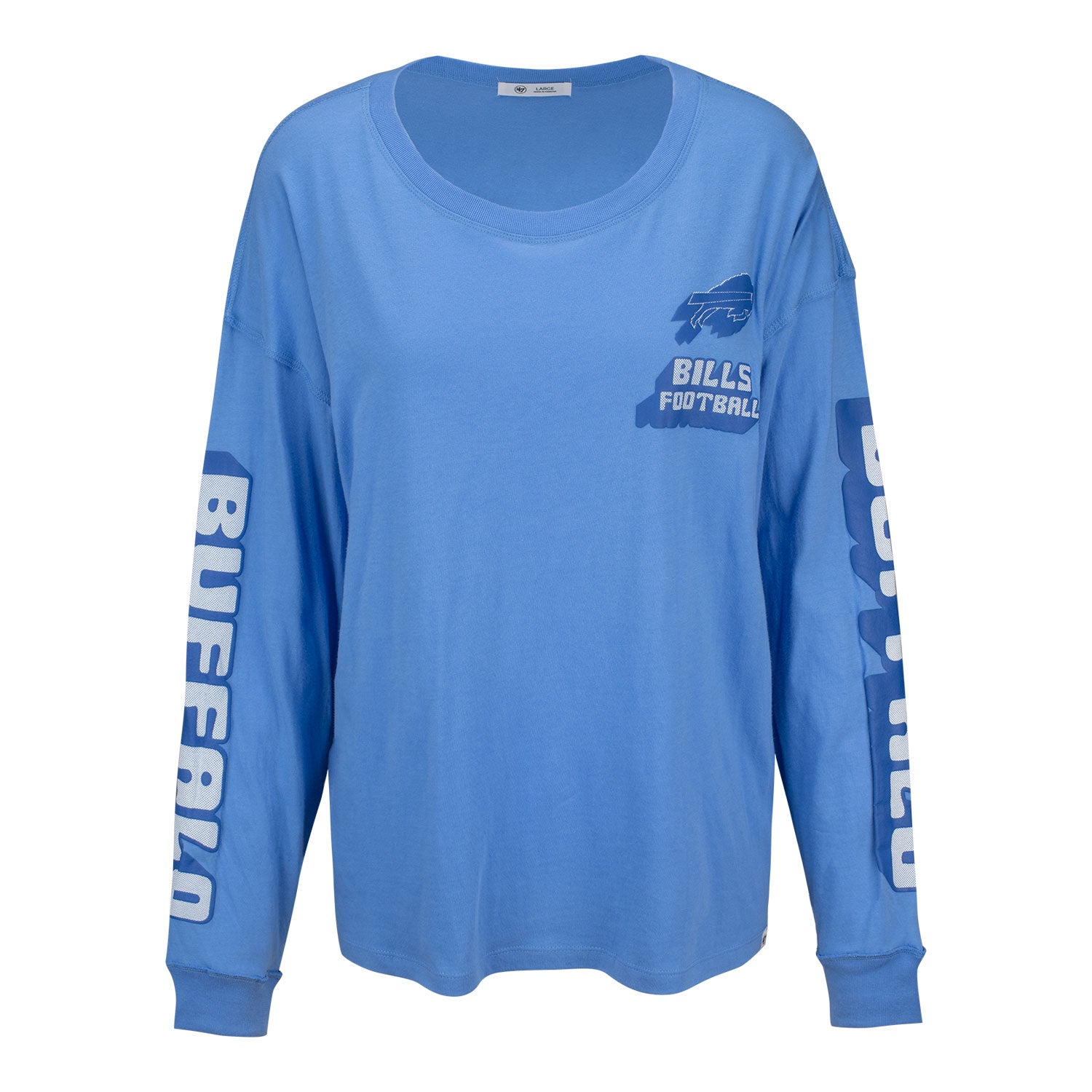 Women's '47 Brand Bubble Letter Long Sleeve T-Shirt In Blue - Front View