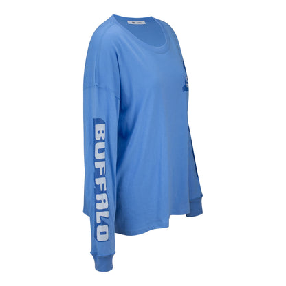 Women's '47 Brand Bubble Letter Long Sleeve T-Shirt In Blue - Front Right View