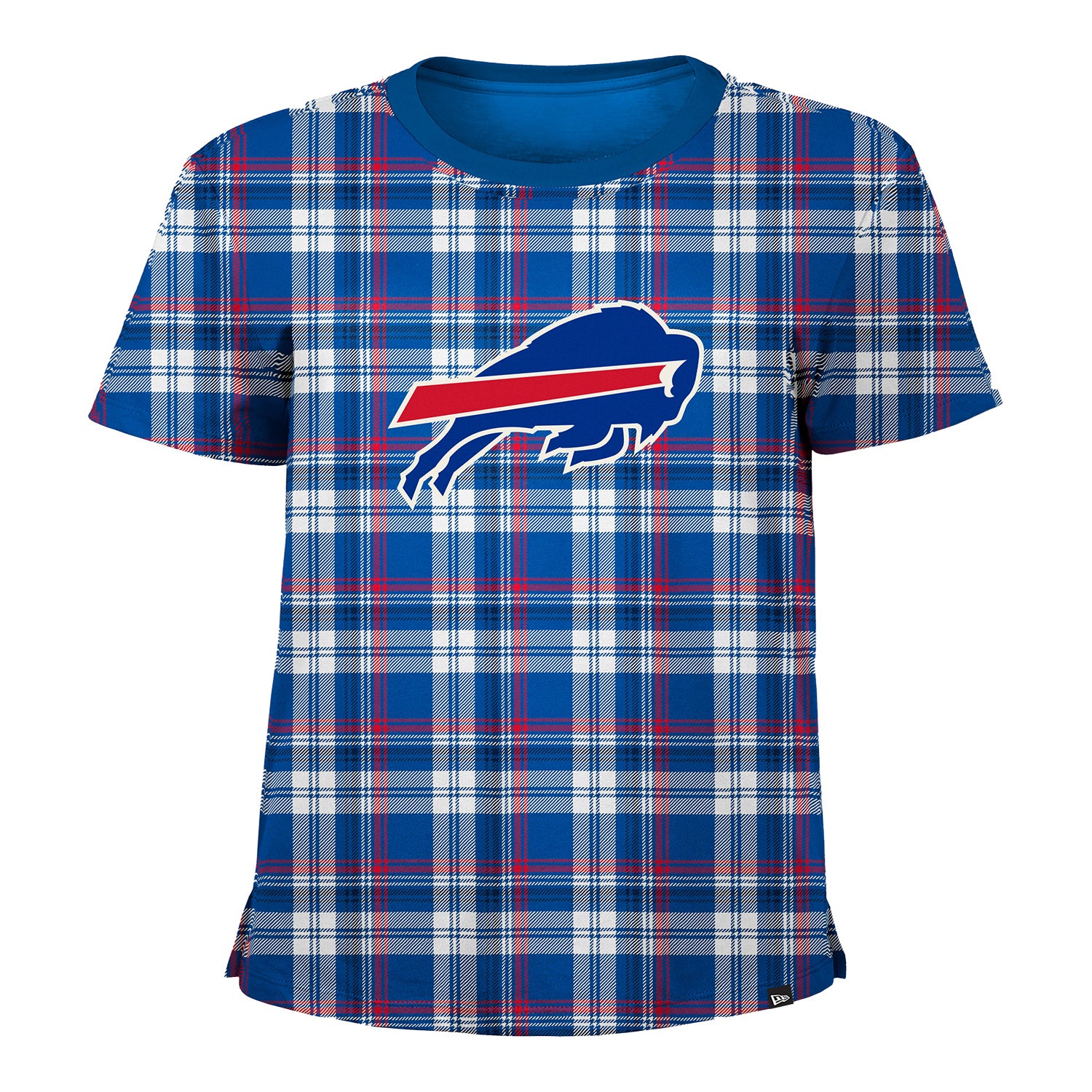 Ladies New Era Bills Plaid T-Shirt In Blue - Front View