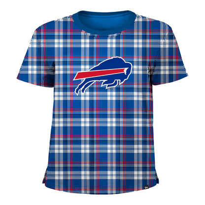 Ladies New Era Bills Plaid T-Shirt In Blue - Front View