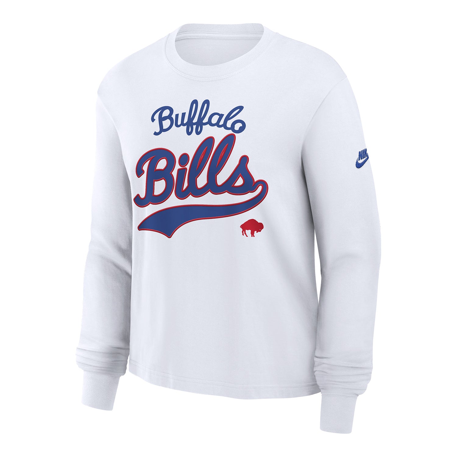 Buffalo Bills Nike Women's Essential Boxy Long Sleeve T-Shirt In White - Front View