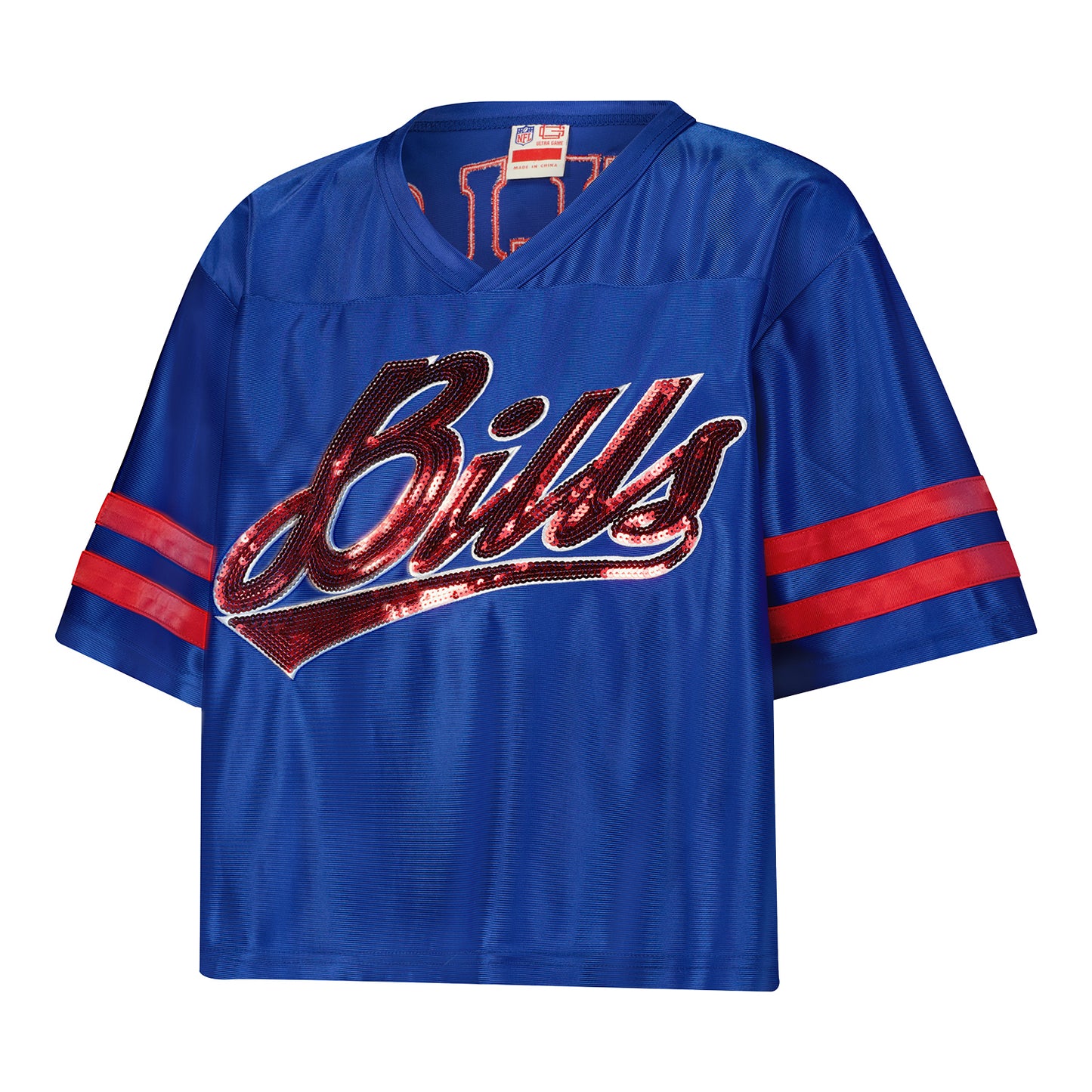 Buffalo Bills Icer Brands Ladies Roman Candle Sequin T-Shirt In Blue - Front View