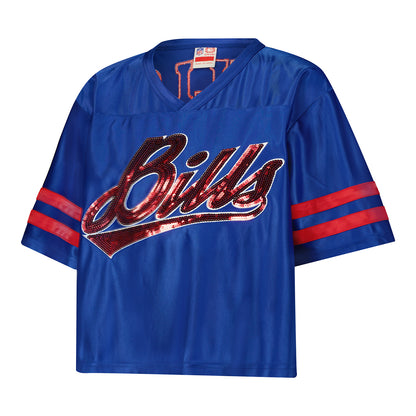 Buffalo Bills Icer Brands Ladies Roman Candle Sequin T-Shirt In Blue - Front View