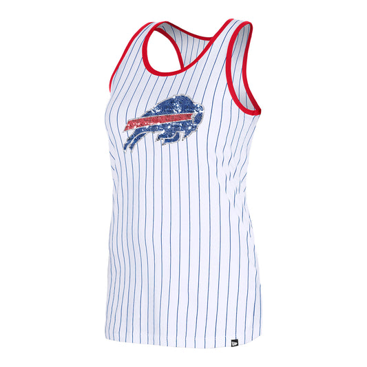 Buffalo Bills New Era Ladies Gameday Striped Sequin Tank Top In White, Blue & Red - Front View