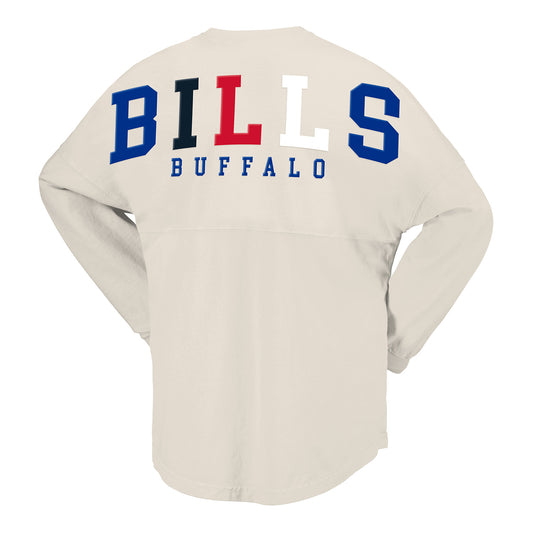 Buffalo Bills Long Sleeve Spirit Jersey Chalk T-Shirt In Tan - Back View