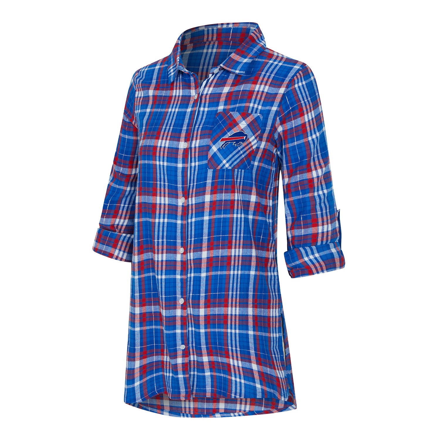 Ladies Laney Flannel Buttondown Top In Blue & Red - Front View