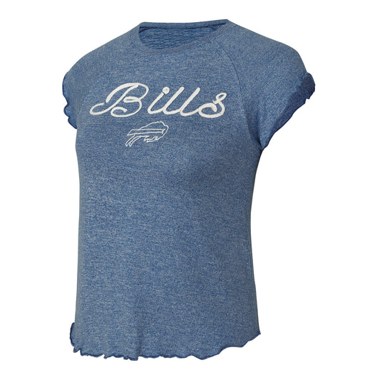 Ladies Buffalo Bills Rigor Script Heathered T-Shirt In Blue - Front View
