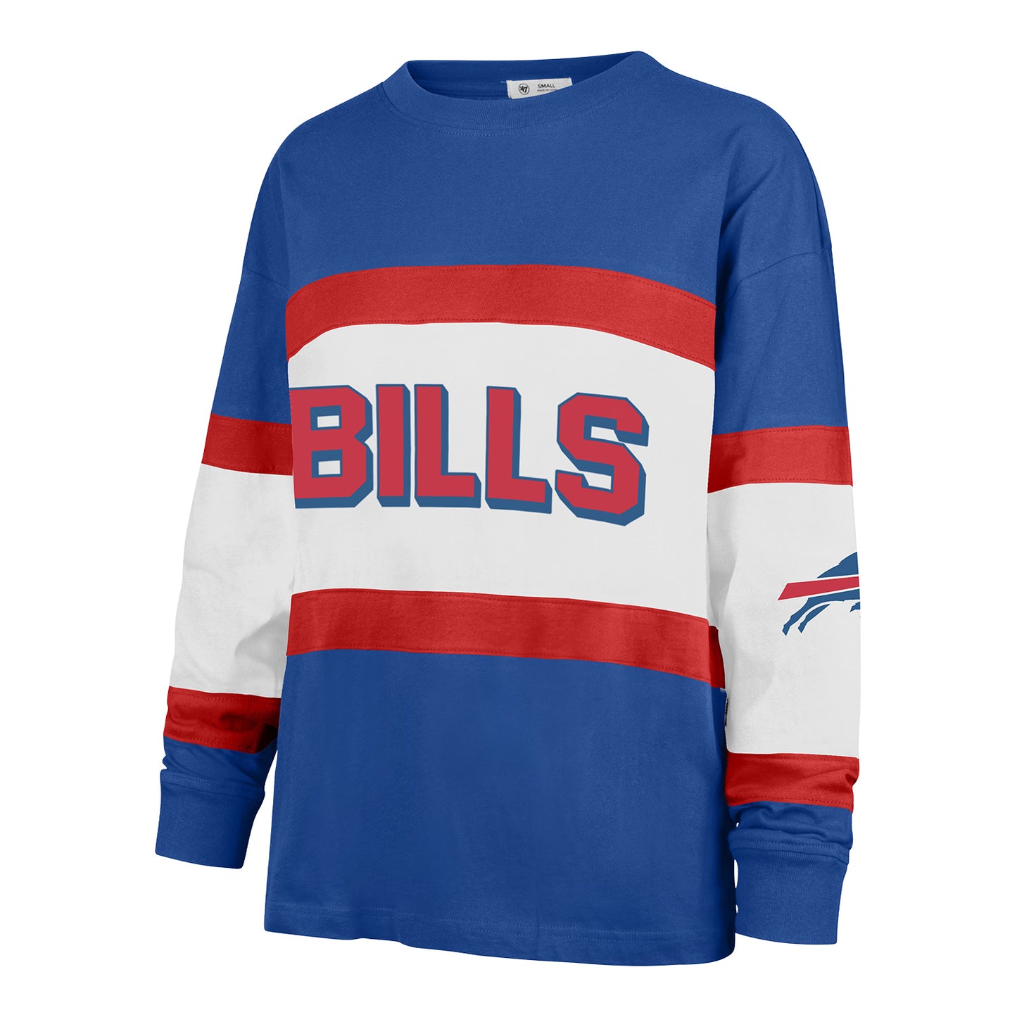 Ladies Buffalo Bills Colorblock  T-Shirt by '47 Brand In Blue, Red & White - Front View