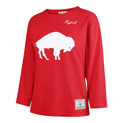 Ladies Long Sleeve Bills Classic Logo T-Shirt In Red - Front View