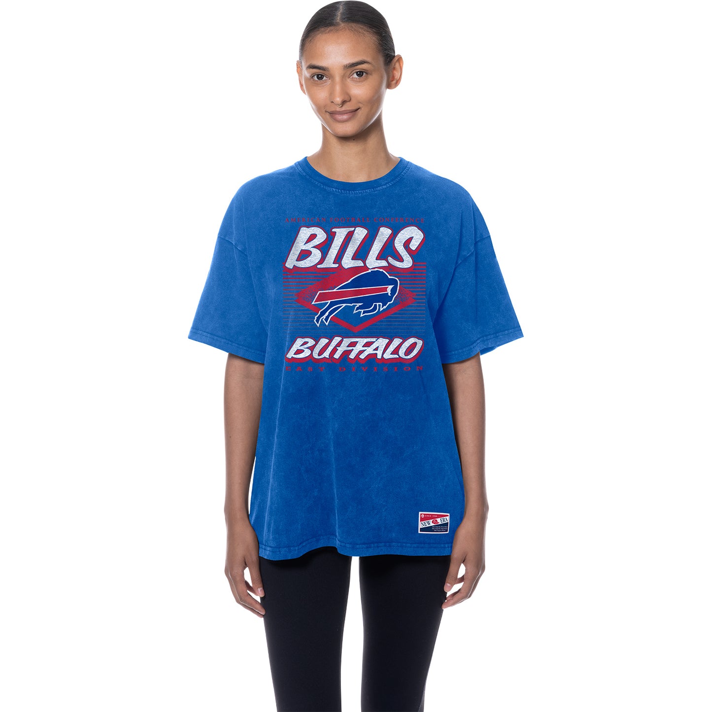Ladies Buffalo Bills Blue Mineral Wash Primary Logo T-Shirt In Blue - Front View
