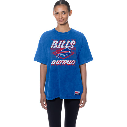 Ladies Buffalo Bills Blue Mineral Wash Primary Logo T-Shirt In Blue - Front View
