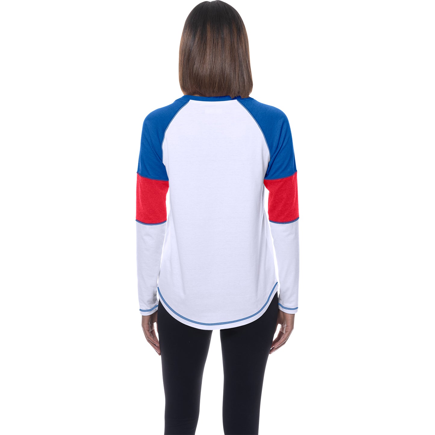 Ladies Buffalo Bills New Era Primary Color Block Long Sleeve T-Shirt In White - Back View