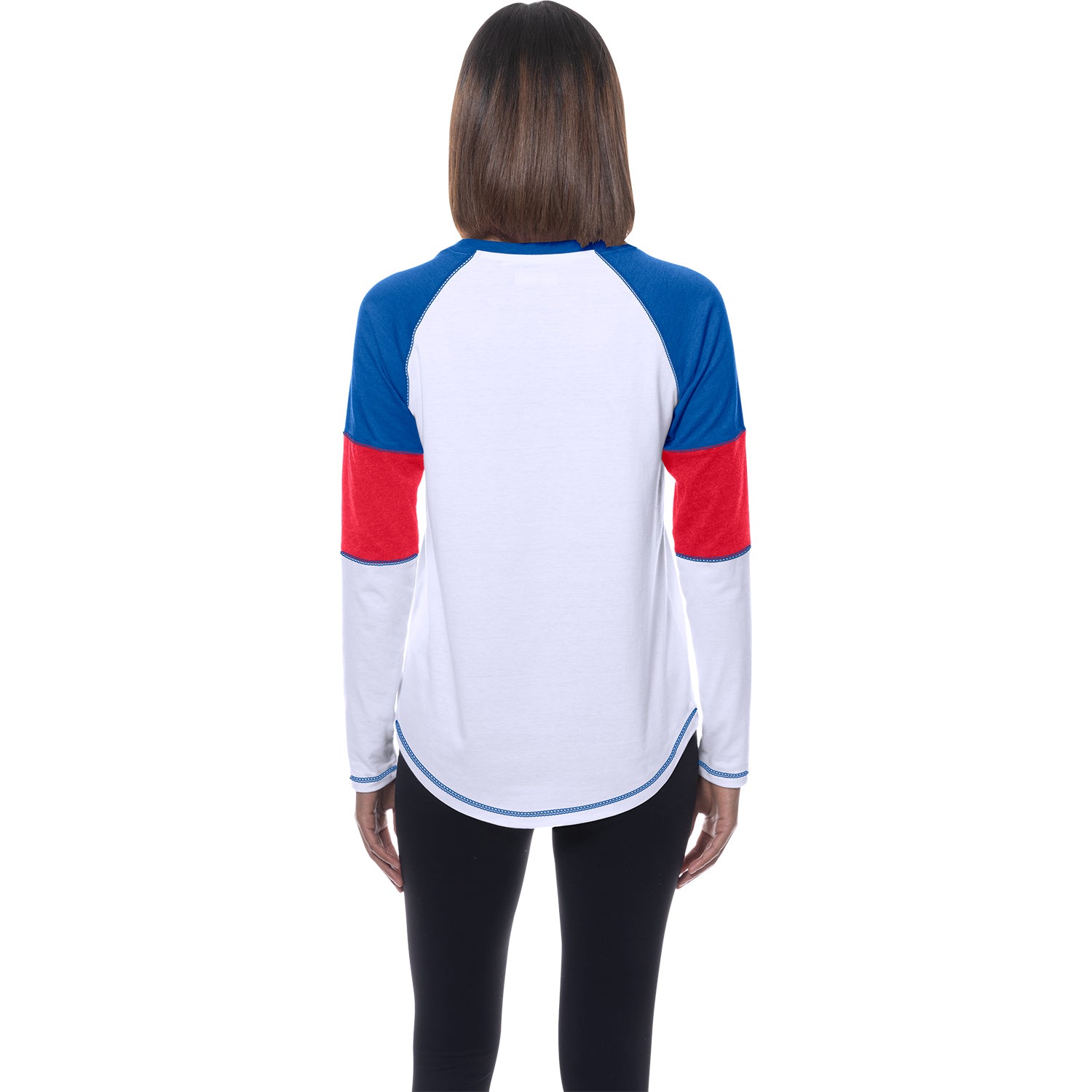 Ladies Buffalo Bills New Era Primary Color Block Long Sleeve T-Shirt In White - Back View
