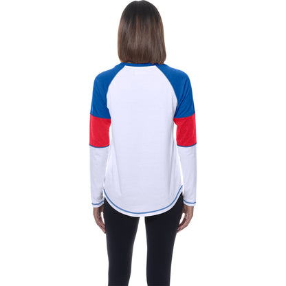 Ladies Buffalo Bills New Era Primary Color Block Long Sleeve T-Shirt In White - Back View