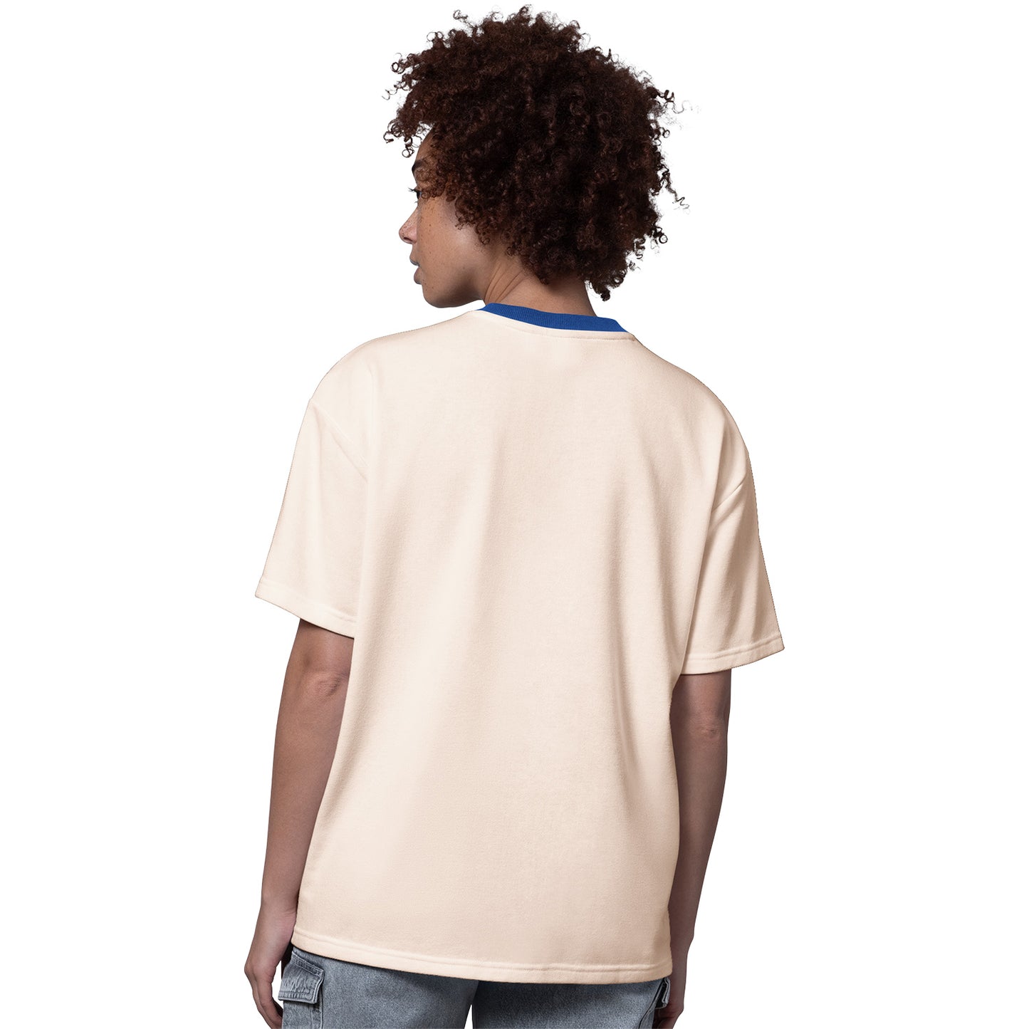 Ladies Buffalo Bills Starter Baseline V-Neck Half Sleeve T-Shirt In Cream - Back View