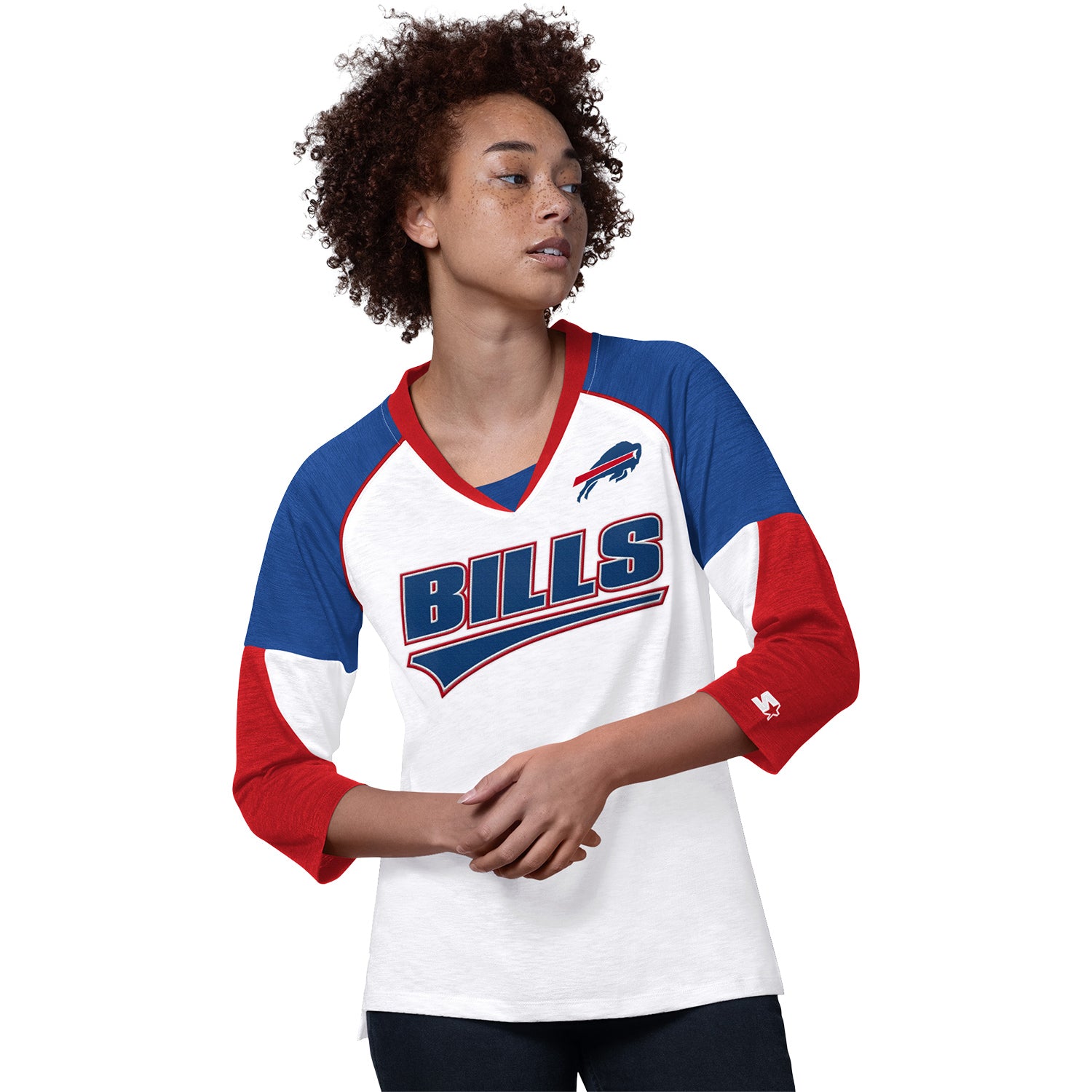 Buffalo Bills 3/4 Sleeve Power Play Top In White - Front View
