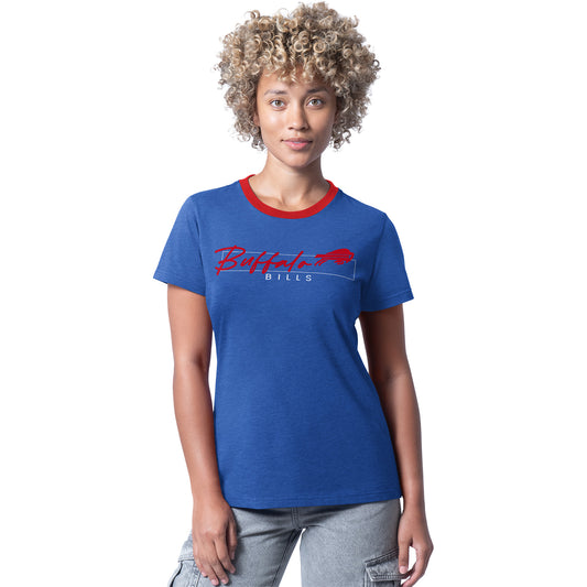 Ladies Main Play Crew Neck Script T-Shirt In Blue - Front View