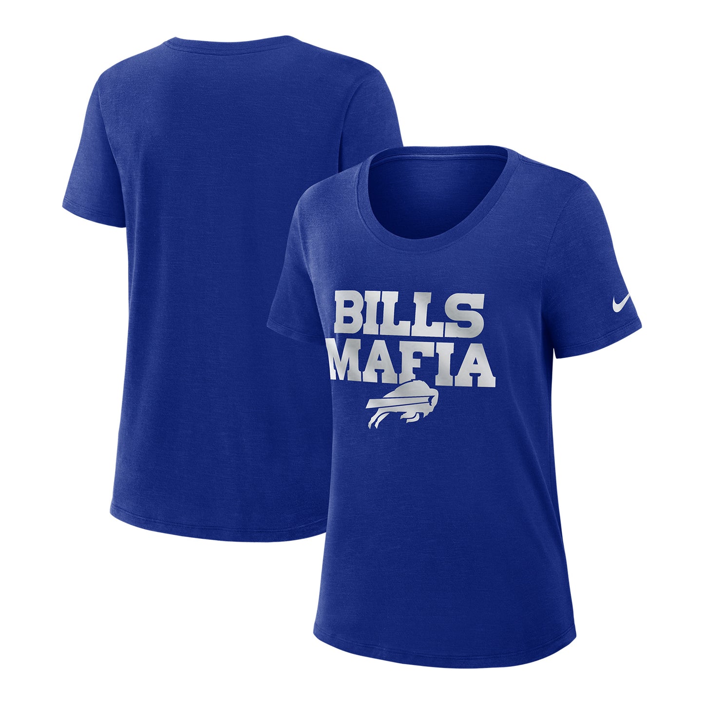 Ladies Buffalo Bills Nike Rivalry Series History View T-Shirt In Blue & Silver - Combined Front & Back View