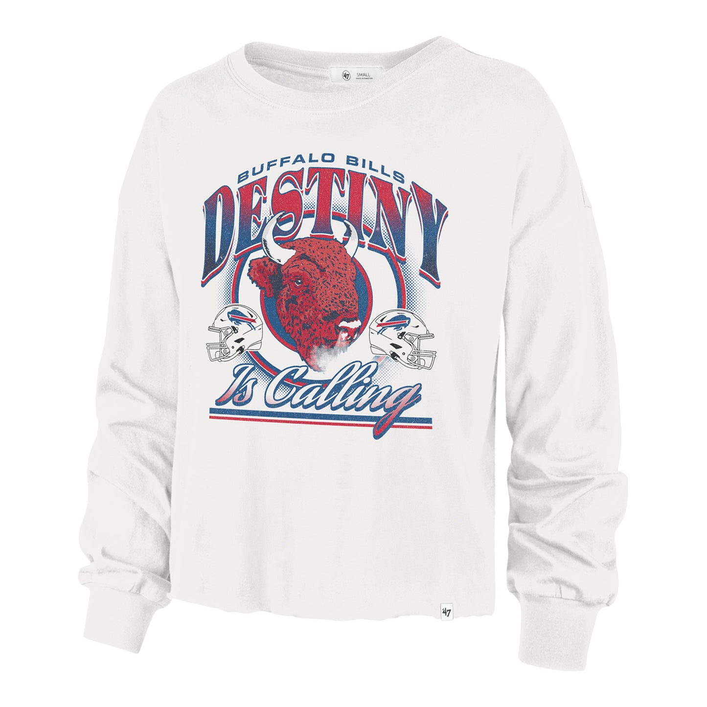 Ladies Buffalo Bills '47 Brand "Destiny Is Calling" Headline T-Shirt In White - Front View