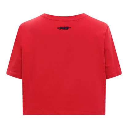 Ladies Buffalo Bills Pro Standard Classic Icon Crewneck Sweatshirt In Cream - Front View In Red - Back View