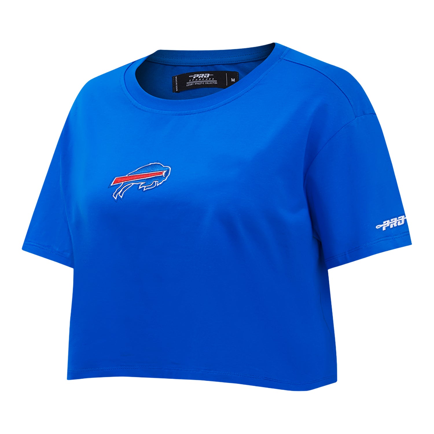Ladies Buffalo Bills Pro Standard Classic Icon Boxy T-Shirt - Blue In Blue - Angled Front Left View