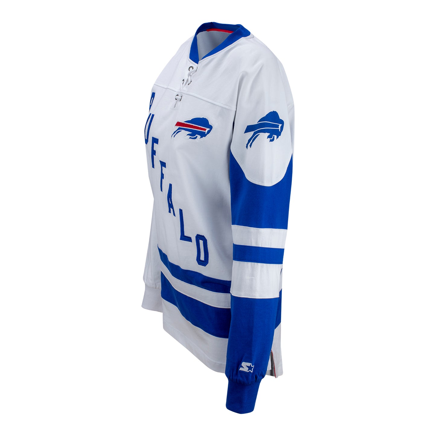 Women's Starter Buffalo Bills Hat Trick Long Sleeve Tunic Top In White & Blue - Left Side View