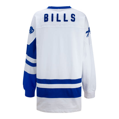 Women's Starter Buffalo Bills Hat Trick Long Sleeve Tunic Top In White & Blue - Back View