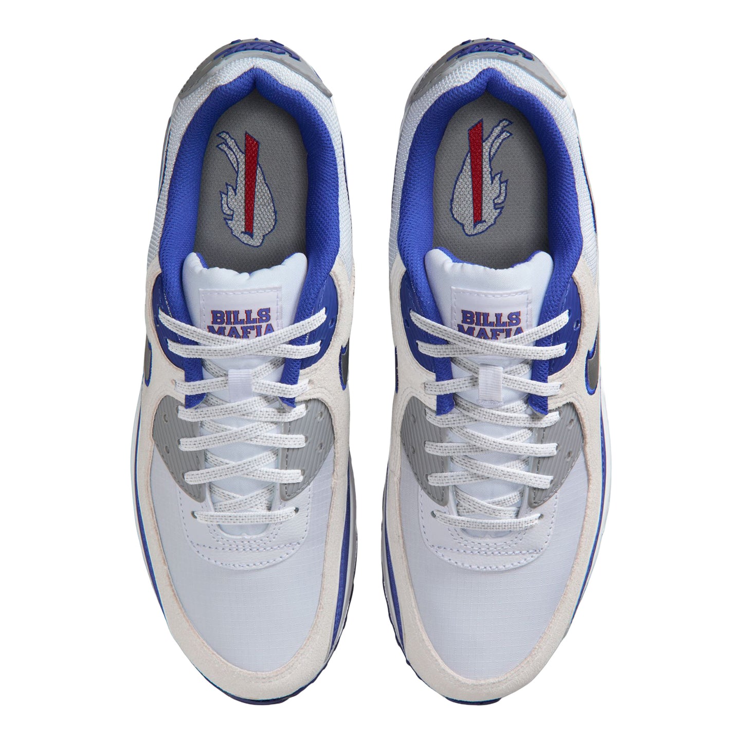 Buffalo Bills Nike Rivalry Air Max 90 Shoe In White - Above View
