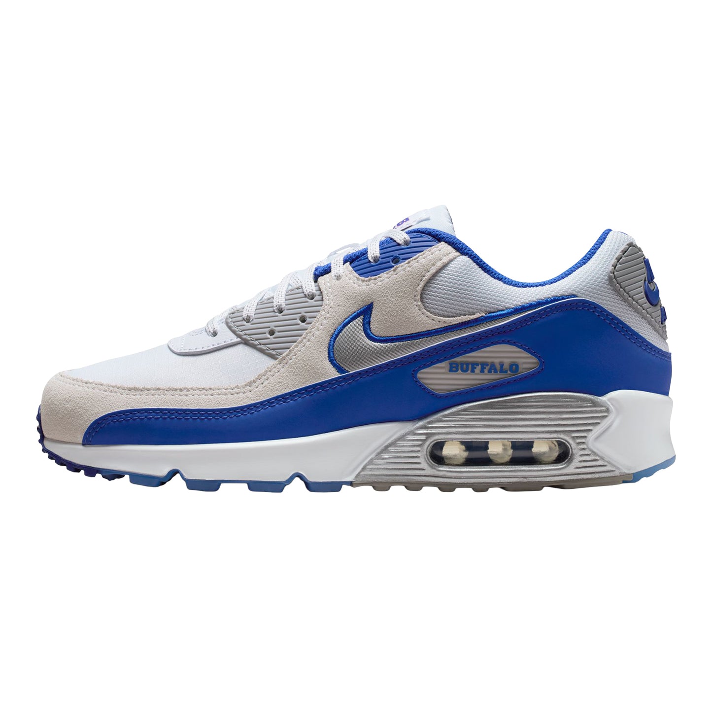 Buffalo Bills Nike Rivalry Air Max 90 Shoe In White - Outside View