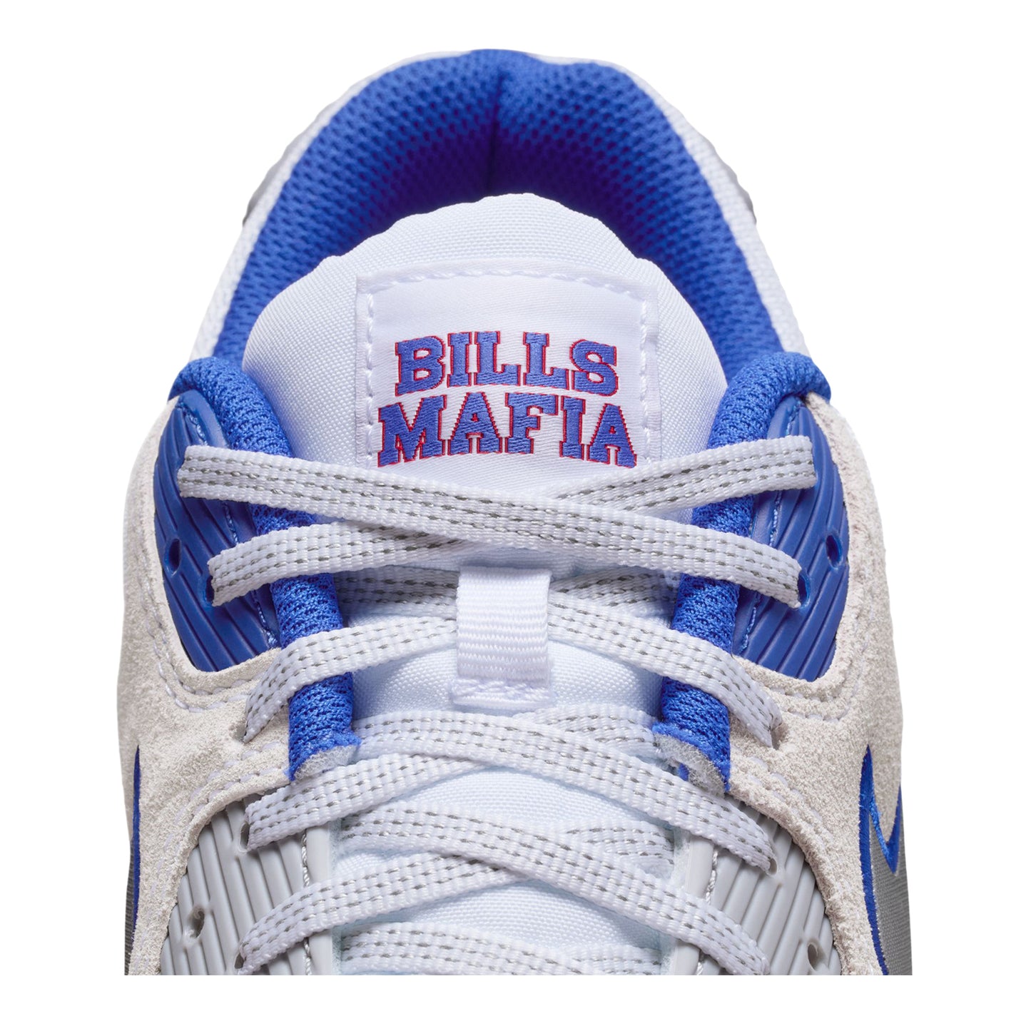 Buffalo Bills Nike Rivalry Air Max 90 Shoe In White - Tongue View