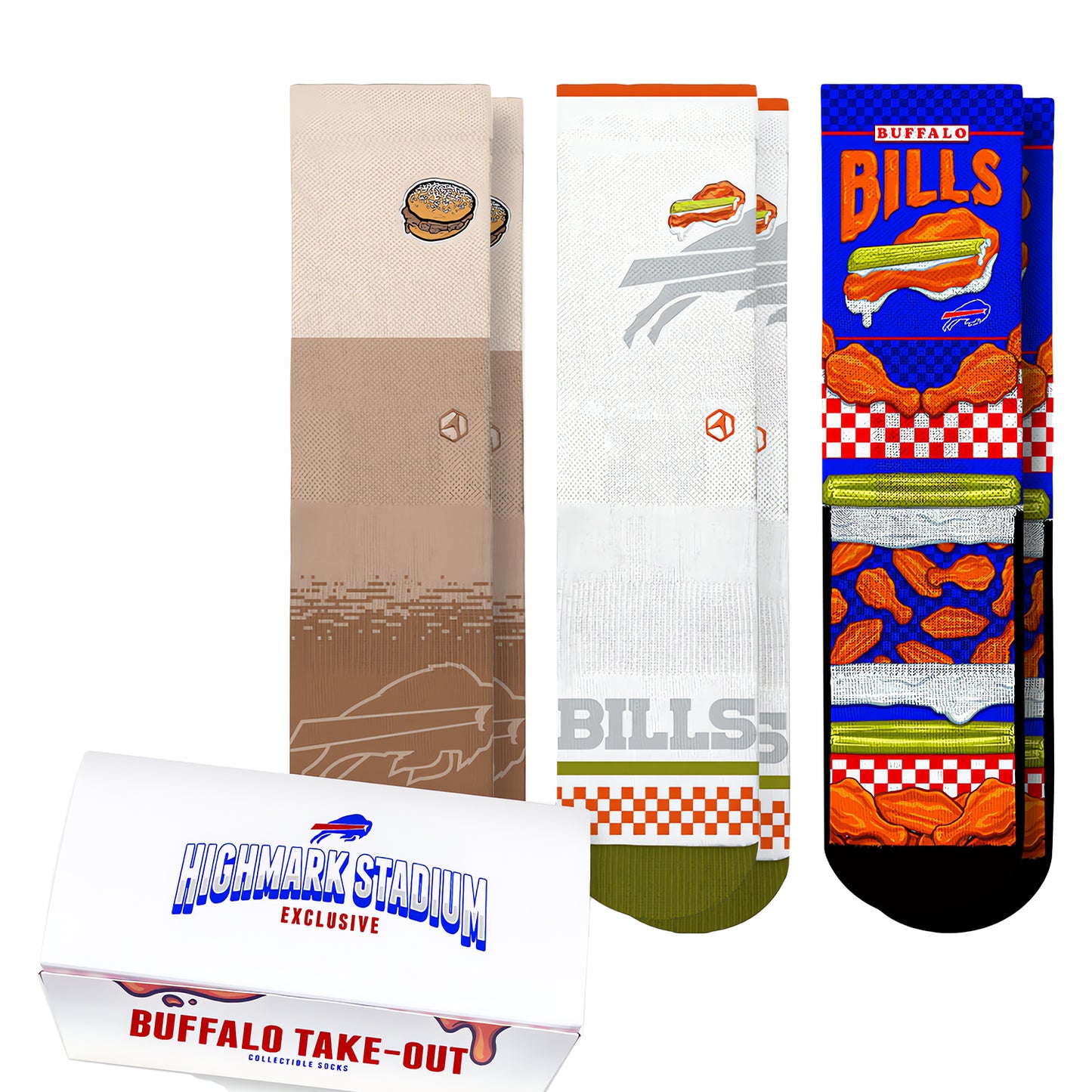 Rock 'Em Bills Exclusive Take Out 3-Pack Socks Set - Multi-Color - Front View